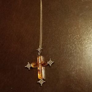 Amber cross necklace